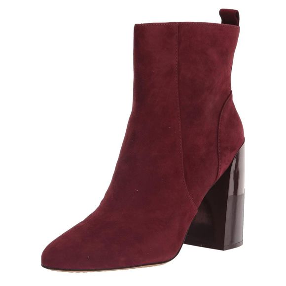 VINCE CAMUTO Enverna Almond-Toe Block Heeled Burgundy Suede Boots size 7.5 NWIB - Picture 2 of 14